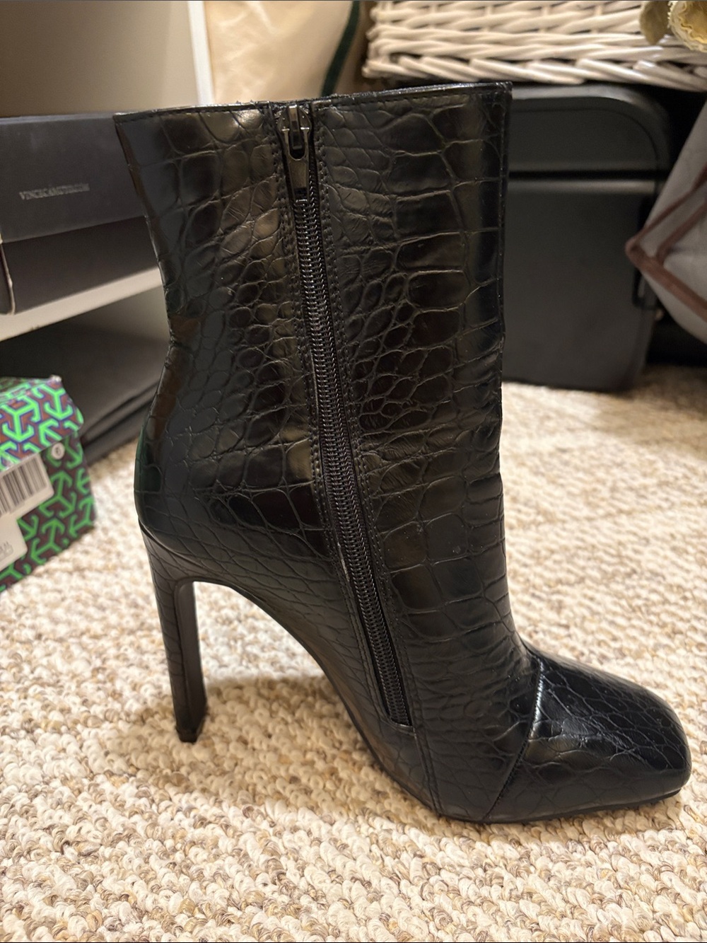 Just Fab Black Embossed Stiletto Boots- above the ankle Women